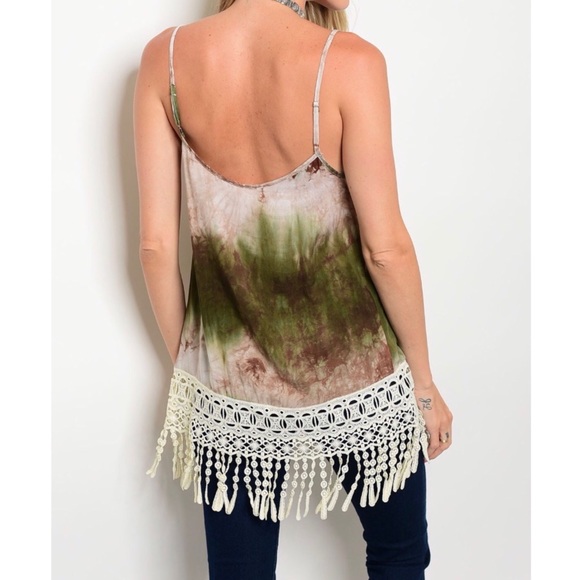 LAST//OLIVE TIE DYE FRINGE TANK TOP - Picture 4 of 10